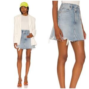 AGOLDE Criss Cross Button Fly Raw Hem Denim Mini Skirt | 28